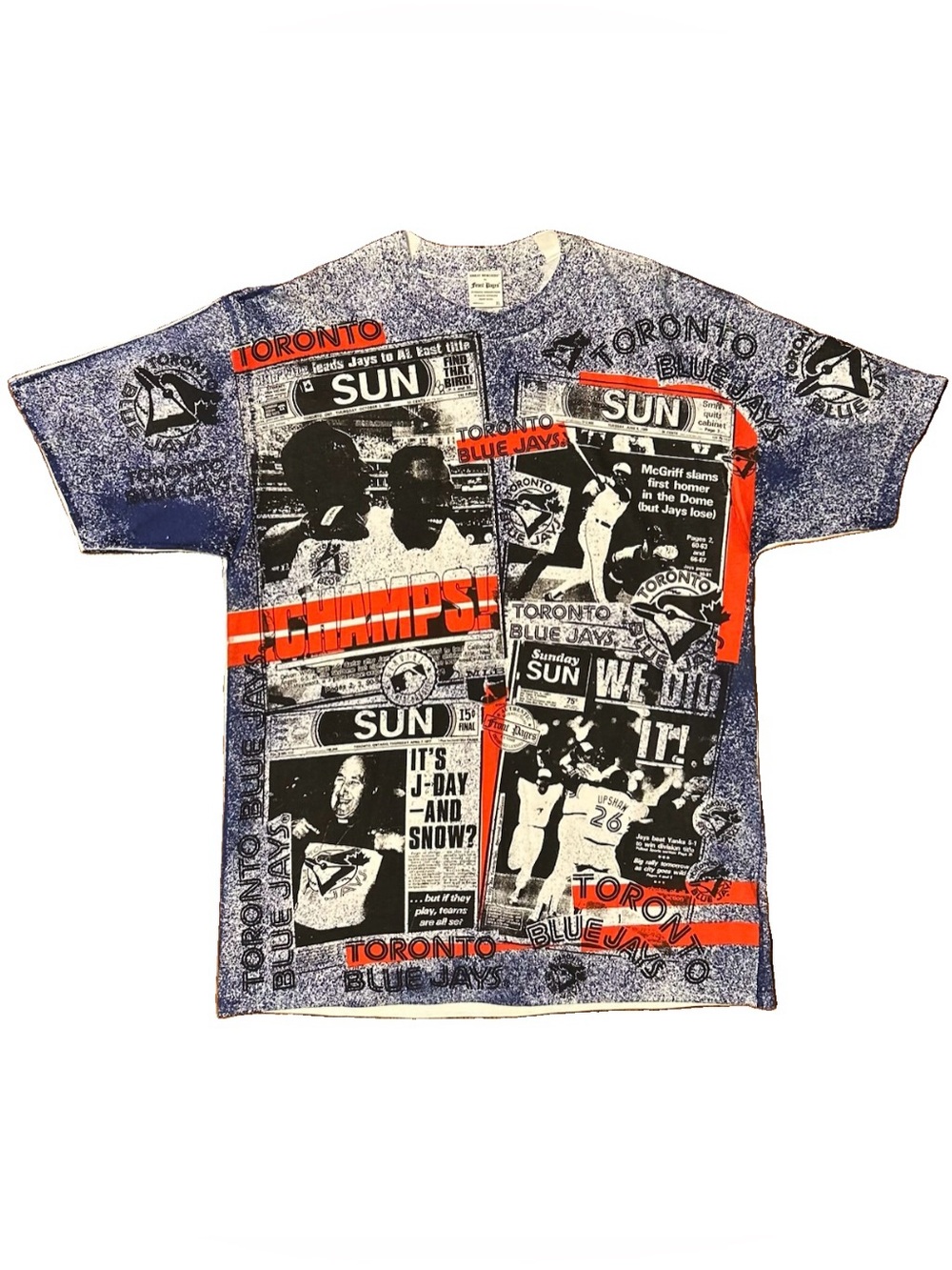 Vintage 1992 Toronto Blue Jays Front Pages Newspaper Tee XL Deadstock USA